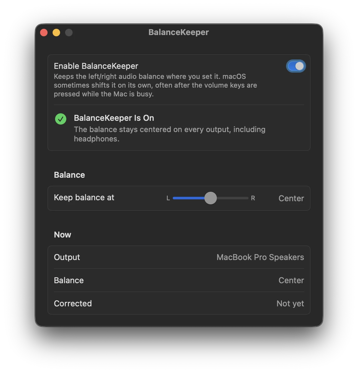 The BalanceKeeper settings window